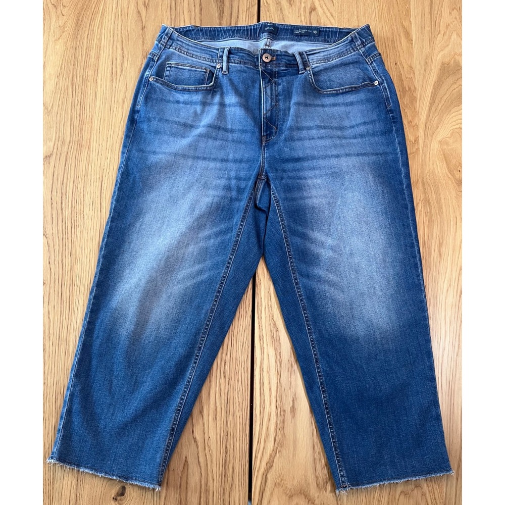 J.Jill Straight Leg Crop Jeans Women 18 Blue Raw Hem Casual Denim